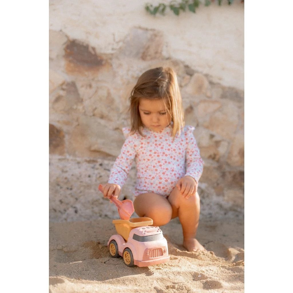 Petit camion de construction néerlandais rose, 17 cm