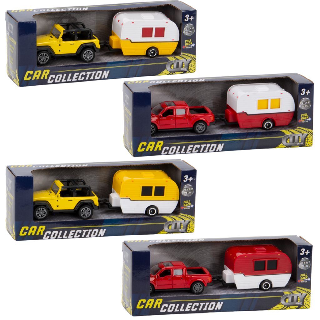 City car collection die-cast pick-up avec caravane 1:50 assorti