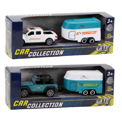 Pick-up moulé sous pression de collection de voitures de ville avec remorque à chevaux 1:50 assorti