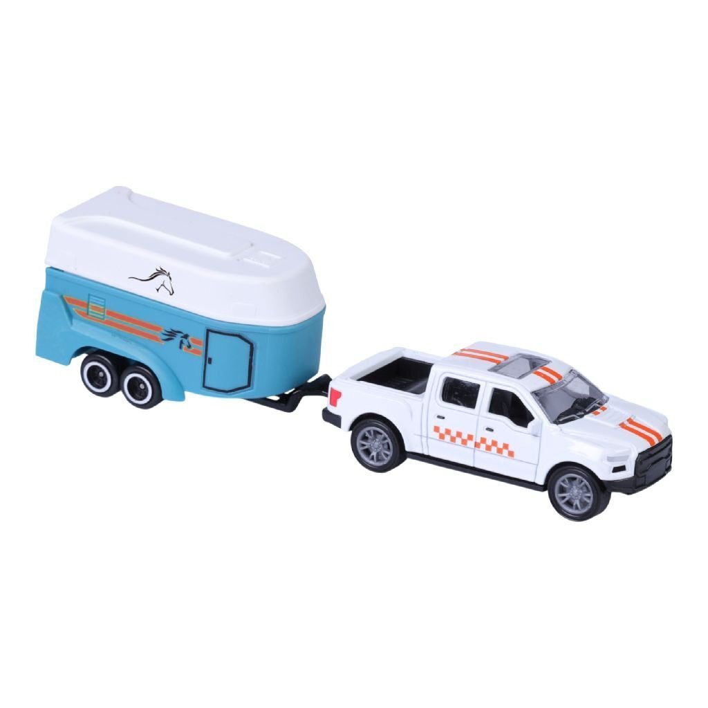 Pick-up moulé sous pression de collection de voitures de ville avec remorque à chevaux 1:50 assorti