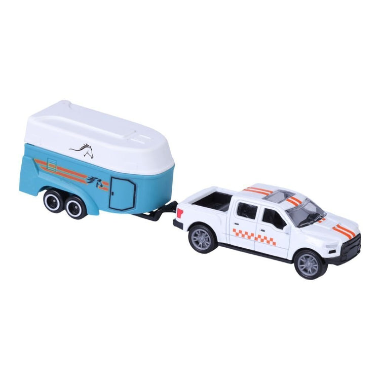 Pick-up moulé sous pression de collection de voitures de ville avec remorque à chevaux 1:50 assorti