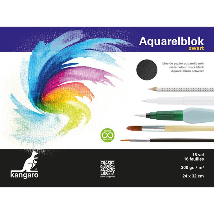 Kangaro Kangaro K-5312 Bloc de l'aquarel 32x24 cm 300 grammes 16 feuille noire
