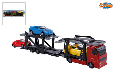 Transporteur de camions moulés à 2 jeux avec des voitures, 26 cm