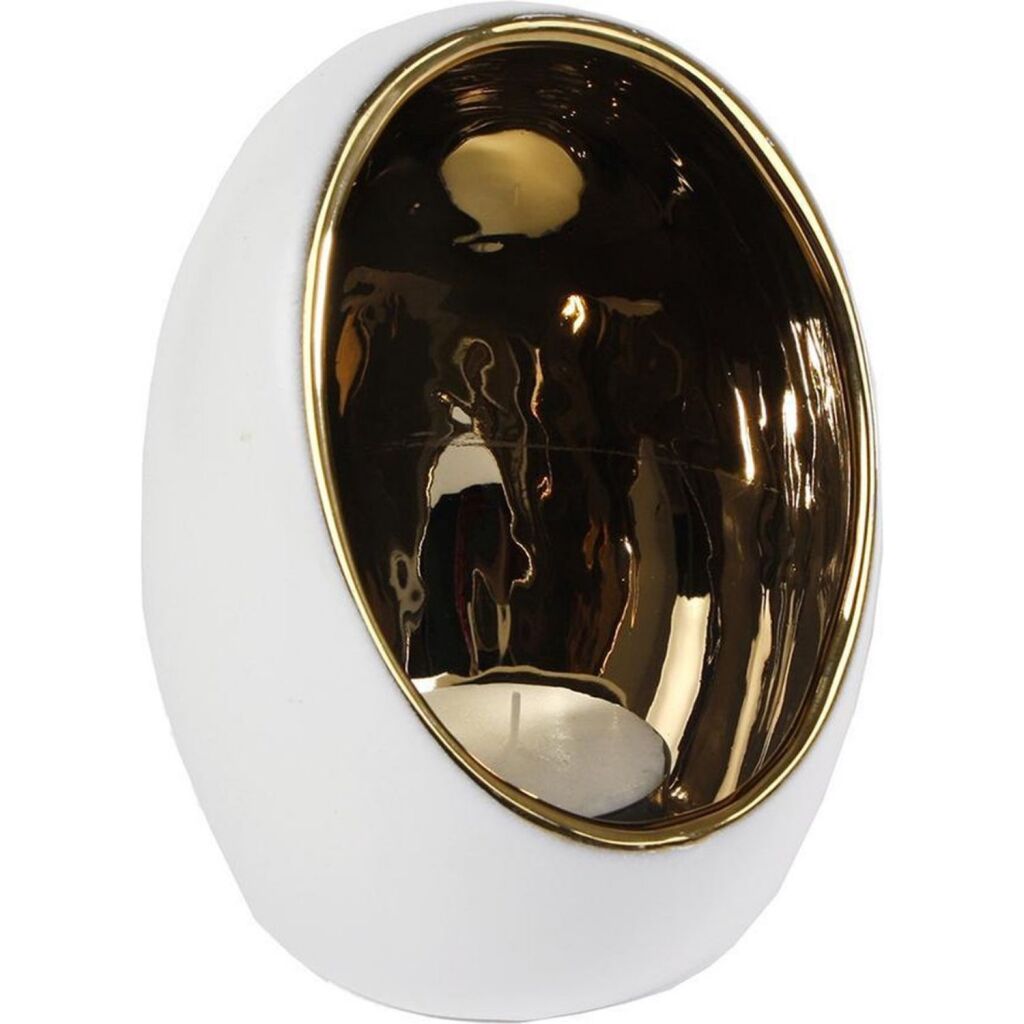Cadeaux Amsterdam Gifts Amseterdam Tealight Holder Pim L Goud Wit Earthw 11.5x 11.5x15cm