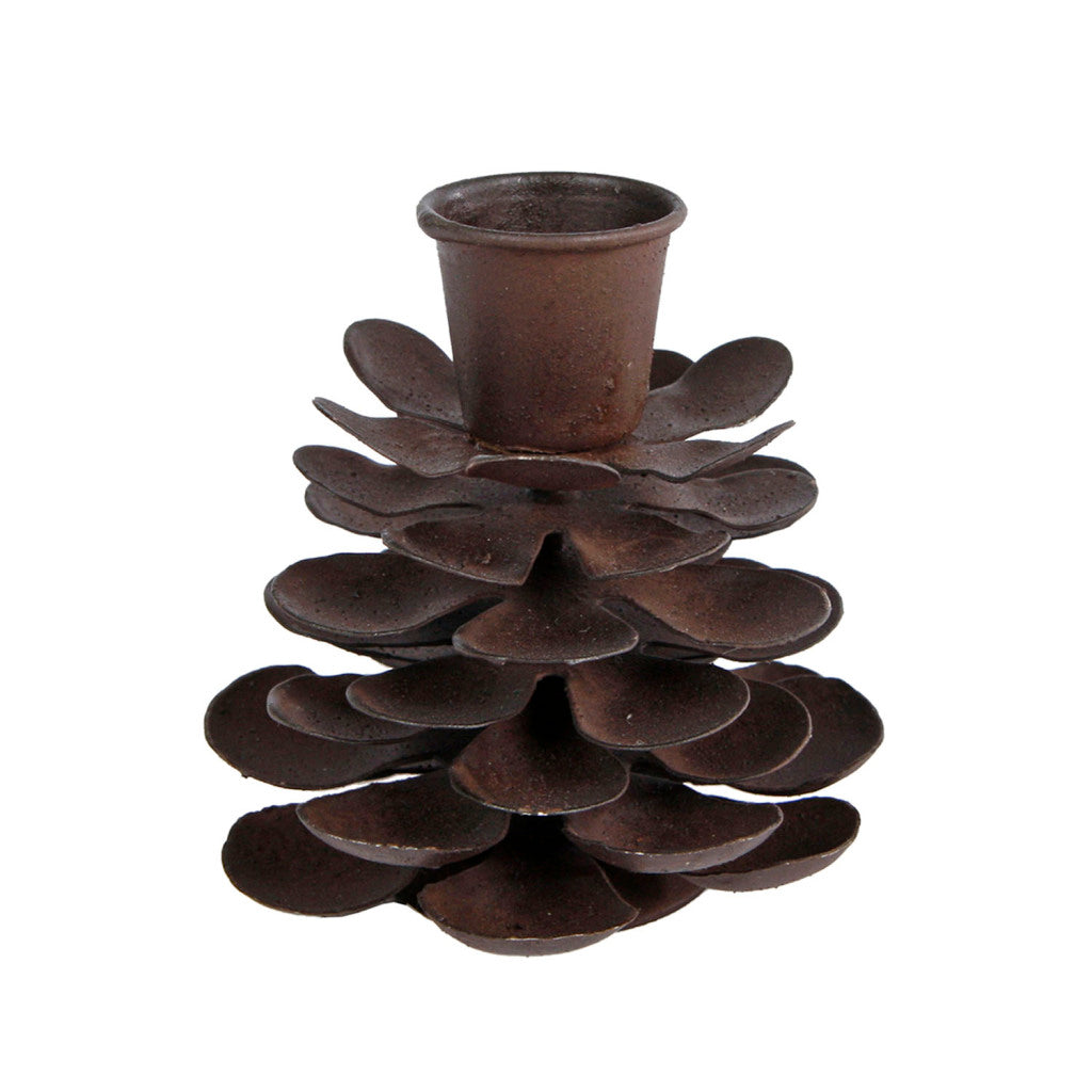 Divers Candlestick Pinecone's Dark Rust Metal 6x6x8cm
