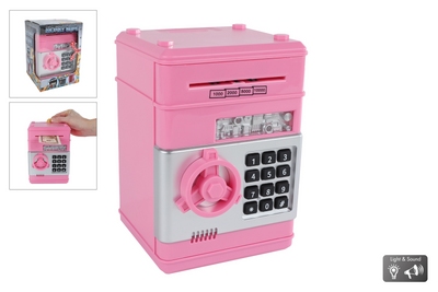 Coffre-fort avec code secret rose, 19,5 cm