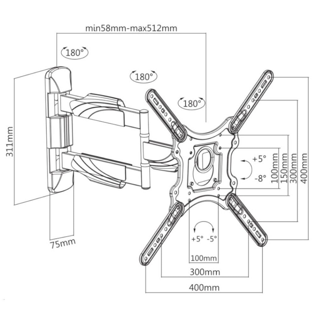 Cavus cavus wme102 support de mur de télévision simple à partir d'écrans de 23 pouces noirs