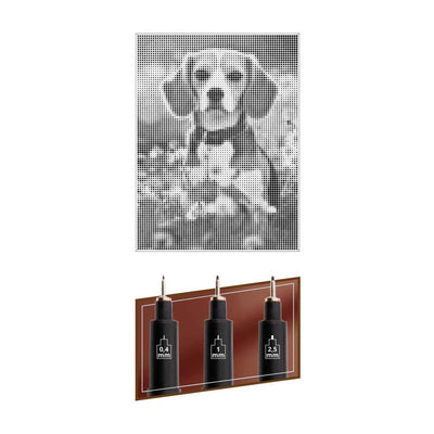 Groupe d'artisanat créatif dot art sur toile chien - 40 x 30 cm - incl. feutres fins