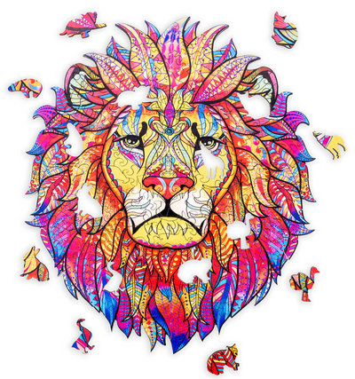 Puzzle en bois Engelhart Lion - 161 pièces de puzzle uniques - Puzzle en bois de taille A4 - Jeu de puzzle d'animaux - Jeu de réflexion stimulant - Avec étui de rangement -