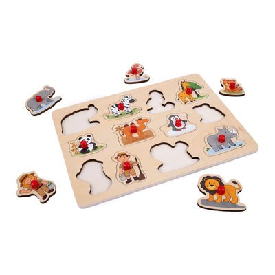 Puzzle de goujons de zoo - 12 pcs.