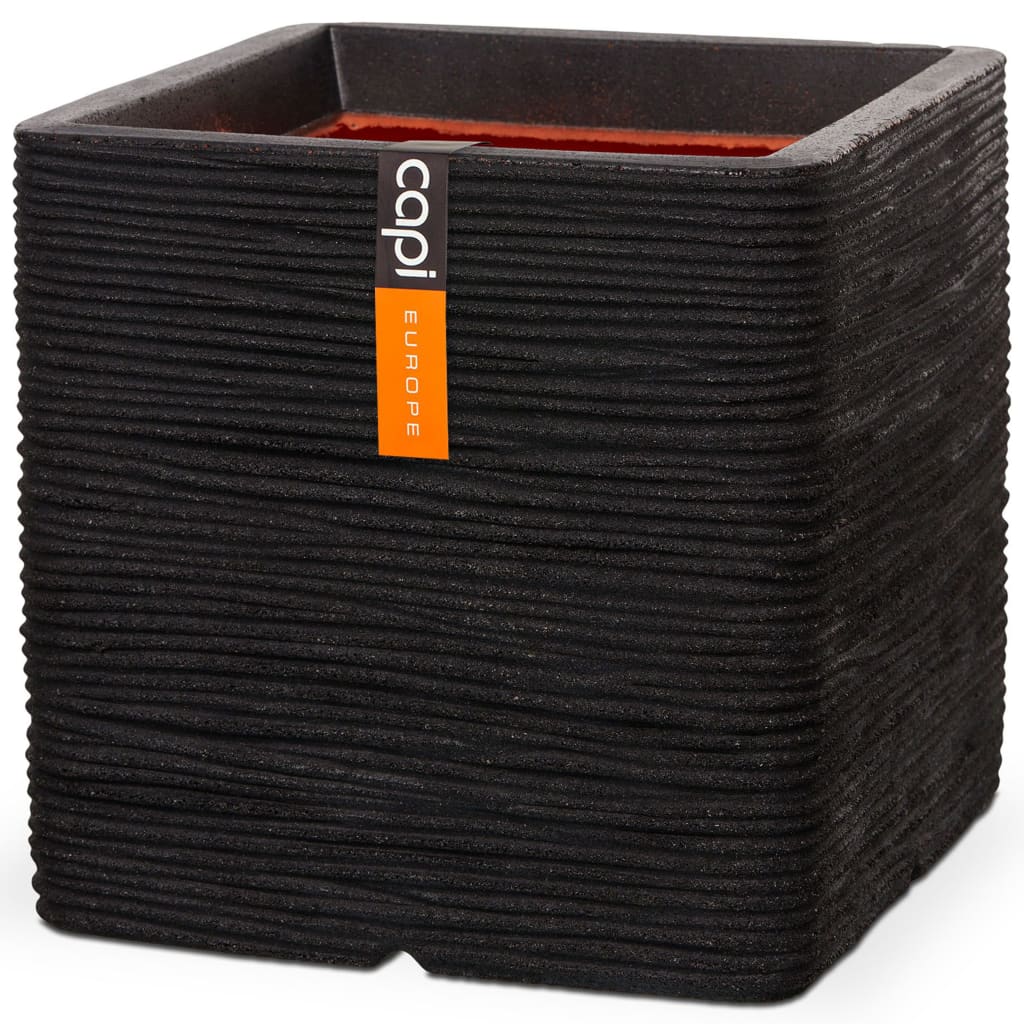 Capi capi jardinière nature nervurée carré 40x40 cm noir kblr903