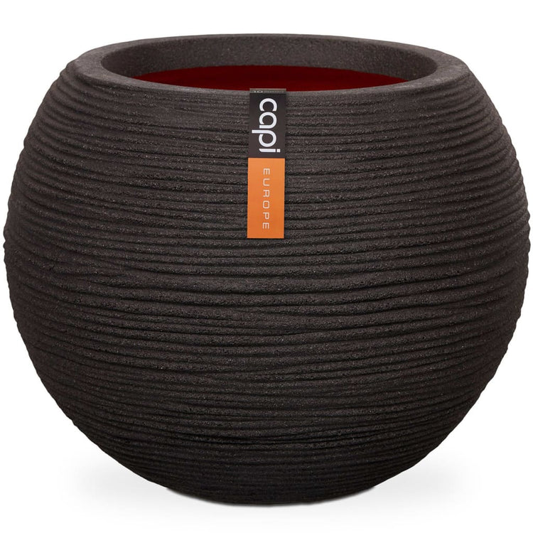 Capi capi pot de fleurs nature nervuré sphérique 62x48 cm noir kblr271