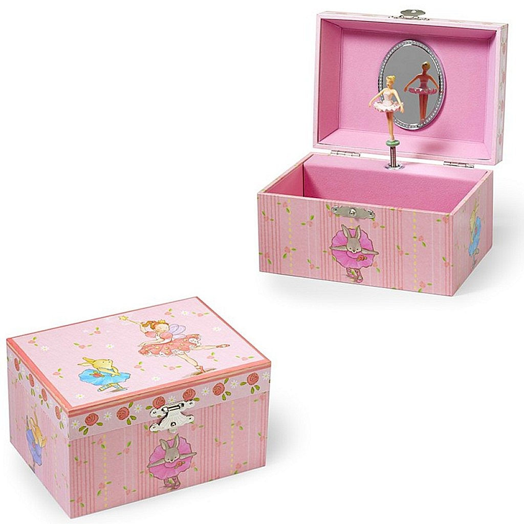 Simplement pour les enfants simplement pour la boîte à bijoux en bois avec l'elfe de la musique avec lapin