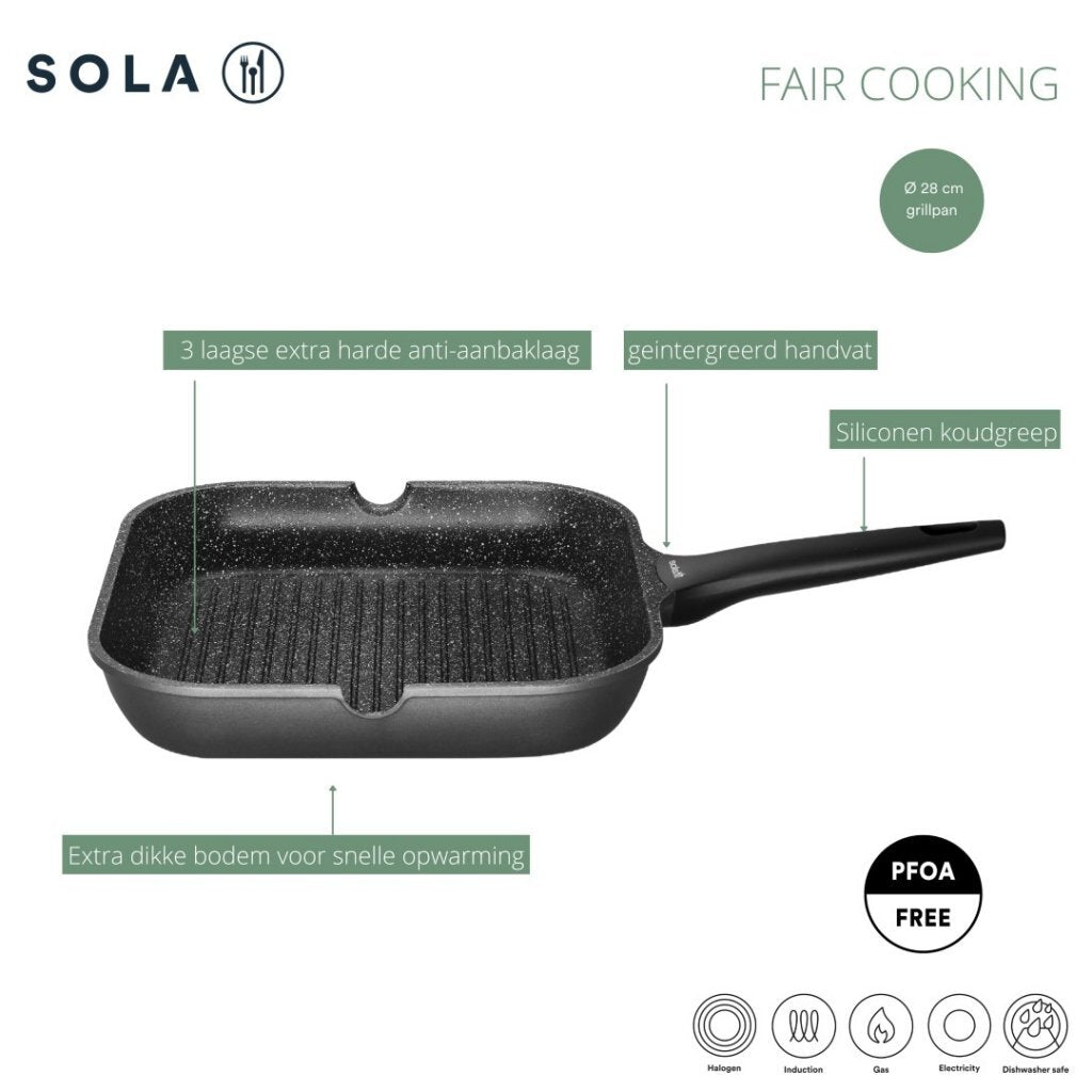 Sola Sola Fair Cooking Grill Pan 28x28 cm noir