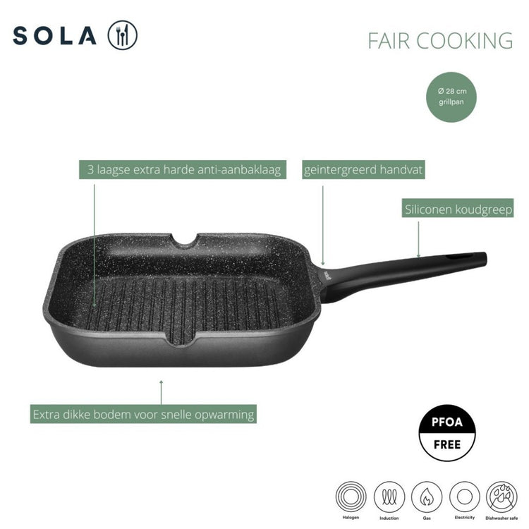 Sola Sola Fair Cooking Grill Pan 28x28 cm noir