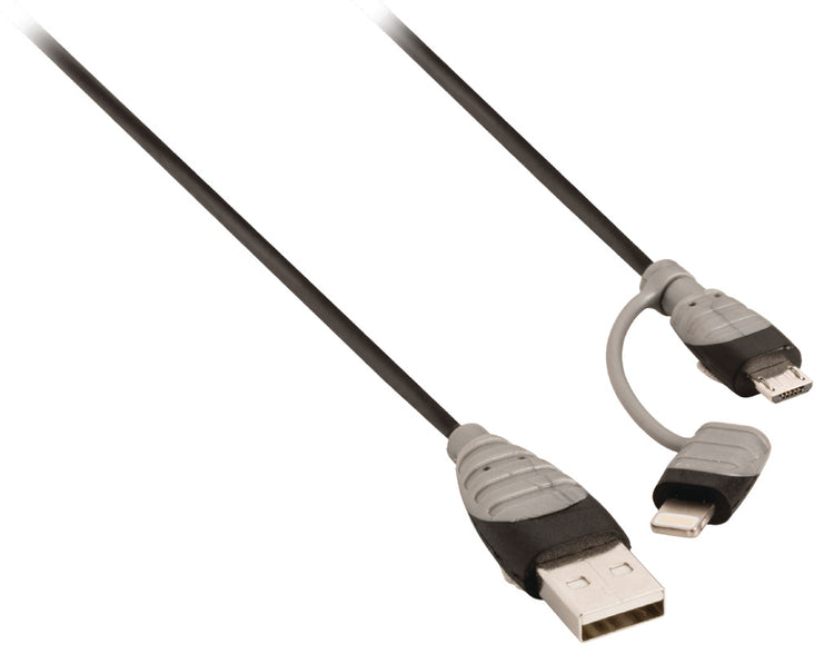 Bandridge Bandridge BBM39400B10 Données 2-en-1 et câble de charge USB Micro-B Male + LightningAdapter Un mâle 1,00 m noir