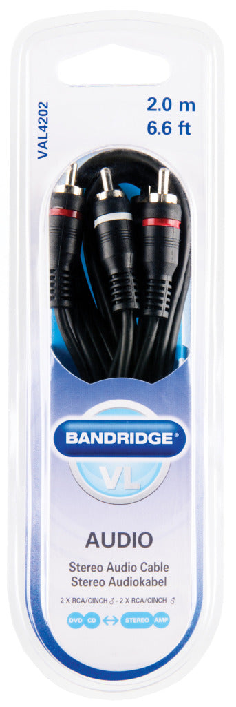 Bandridge Bandridge Val4202 Câble audio stéréo 2x RCA Male 2x RCA Male 2,00 m noir