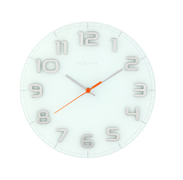 Nextime Nextime NE-8817WI Horloge murale toboggan. 30 x 3,5 cm, verre, blanc, «ronde chic»