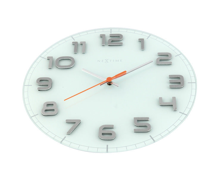 Nextime Nextime NE-8817WI Horloge murale toboggan. 30 x 3,5 cm, verre, blanc, «ronde chic»