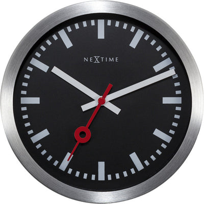 Nextime Nextime NE-3998STWW Horloge murale 'Station' Ø19 cm, Brackaged Aluminium Black
