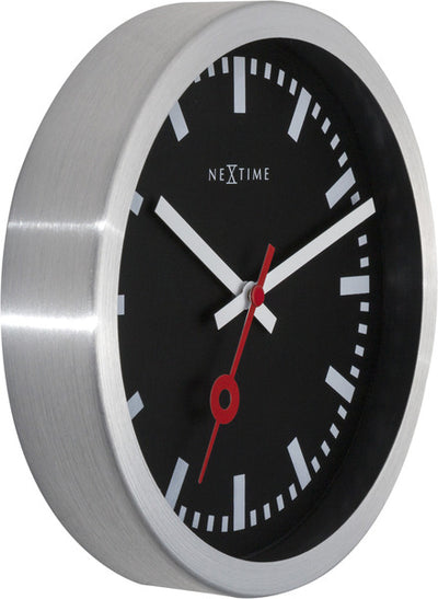 Nextime Nextime NE-3998STWW Horloge murale 'Station' Ø19 cm, Brackaged Aluminium Black