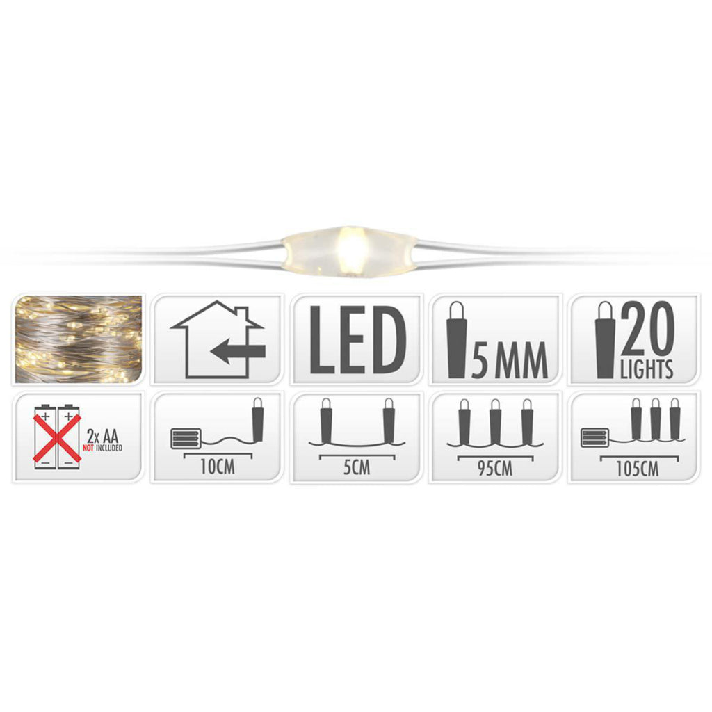 S.I.A. S.I.A. Fil de Noël de filetage en silvery sur batterie 95 cm 20 lumières LED