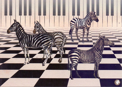 Carte postale illustrée cd03 : piano zèbre 6 pcs
