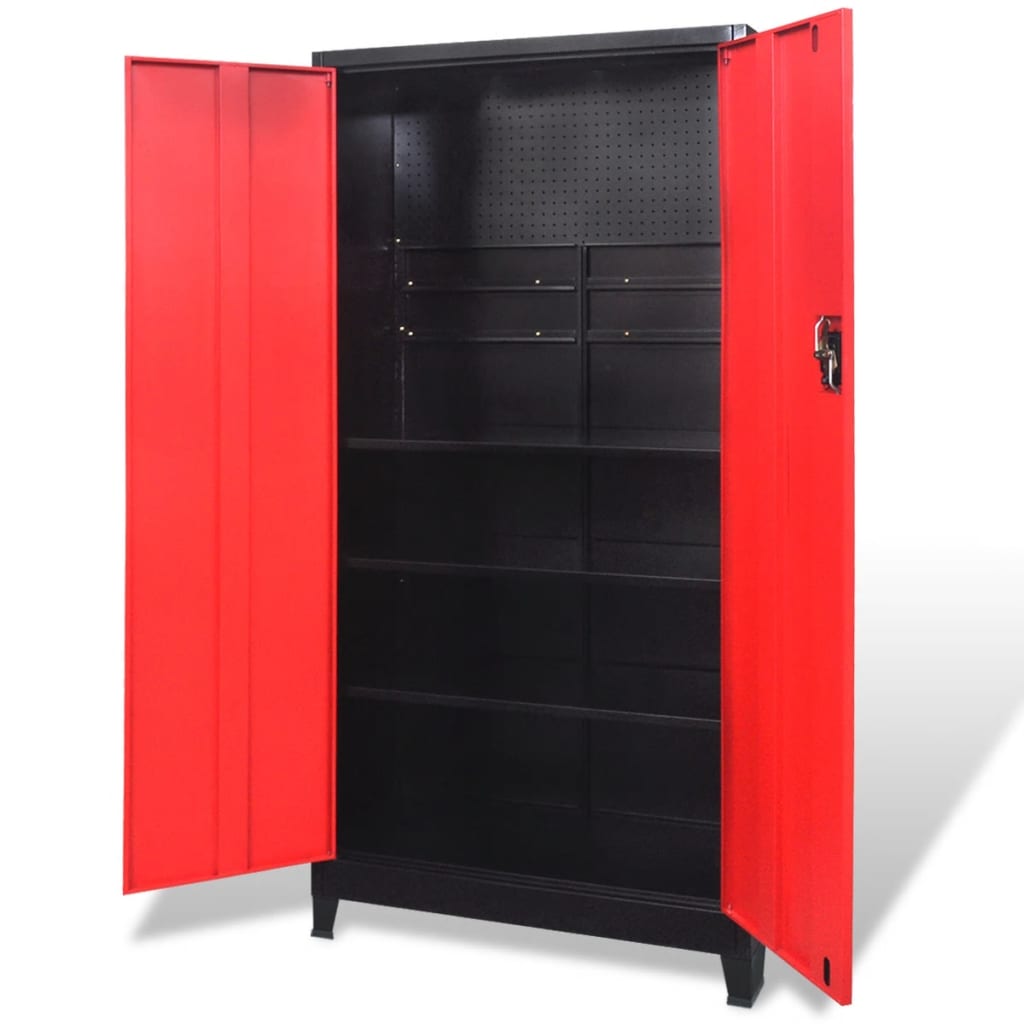Armoire à outils Vidaxl avec 2 portes 90x40x180 cm en acier noir et rouge