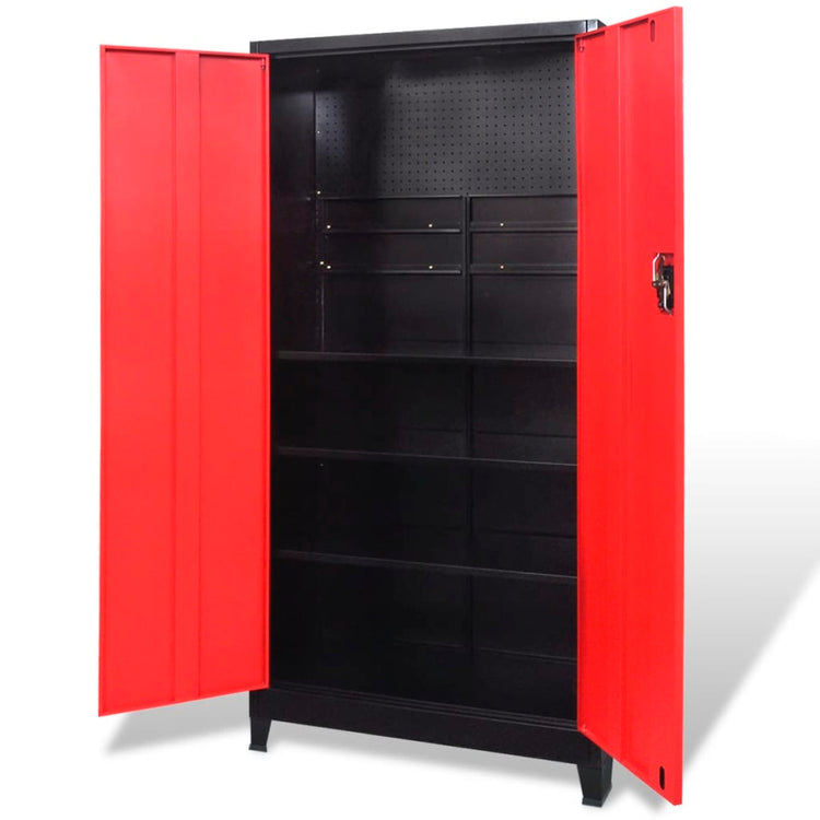 Armoire à outils Vidaxl avec 2 portes 90x40x180 cm en acier noir et rouge