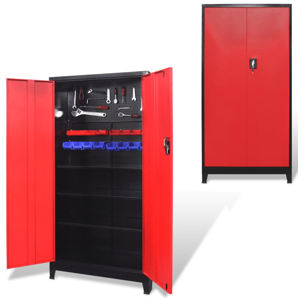 Armoire à outils Vidaxl avec 2 portes 90x40x180 cm en acier noir et rouge