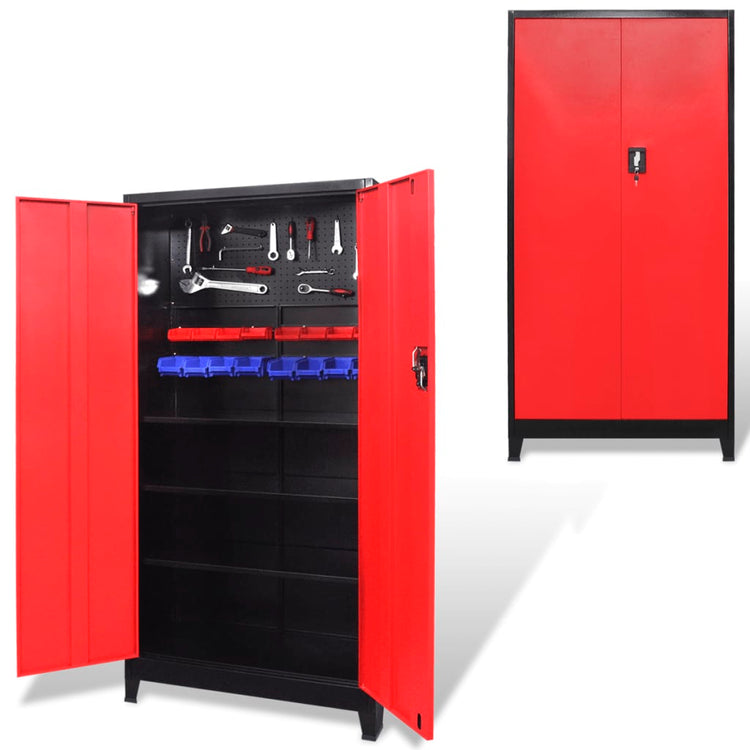 Armoire à outils Vidaxl avec 2 portes 90x40x180 cm en acier noir et rouge