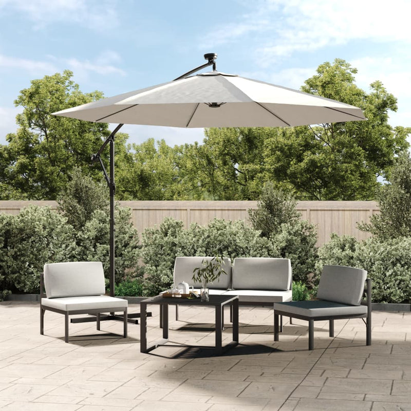 Parasol flottant vidaxl avec éclairage LED et sable de poteau métallique 300 cm