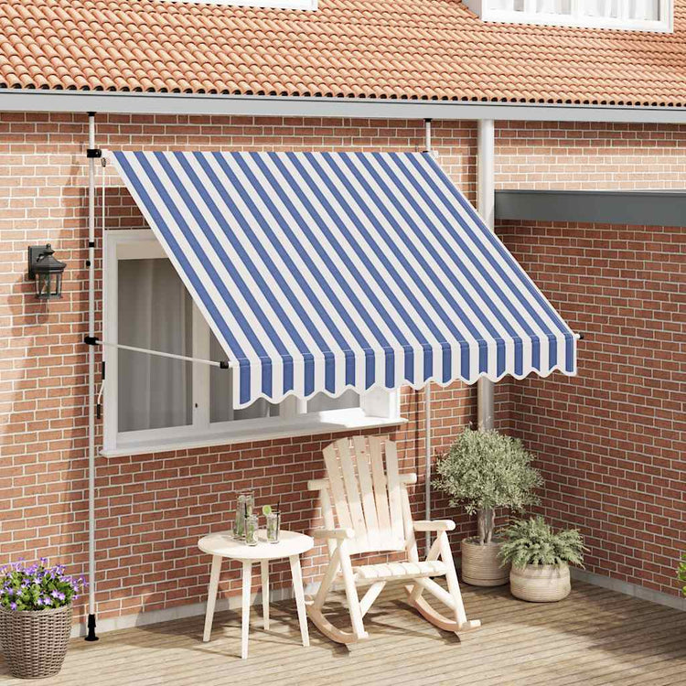 Vidaxl Luifel étend manuellement les rayures bleues et blanches de 250 cm