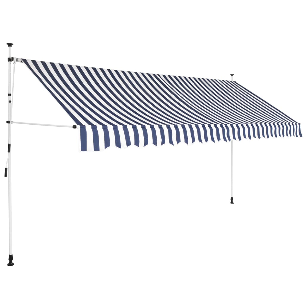 Vidaxl Luifel étend manuellement les rayures bleues et blanches de 350 cm