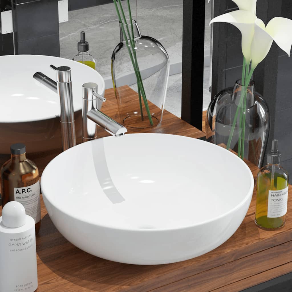 Vidaxl Washbasin Round blanc 41.5x13,5 cm Céramique