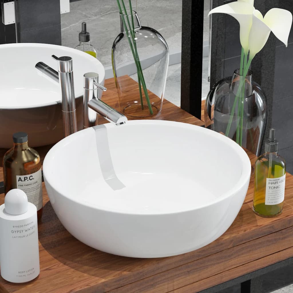 Vidaxl lavabo-lavabo blanc rond 42x12 cm céramique