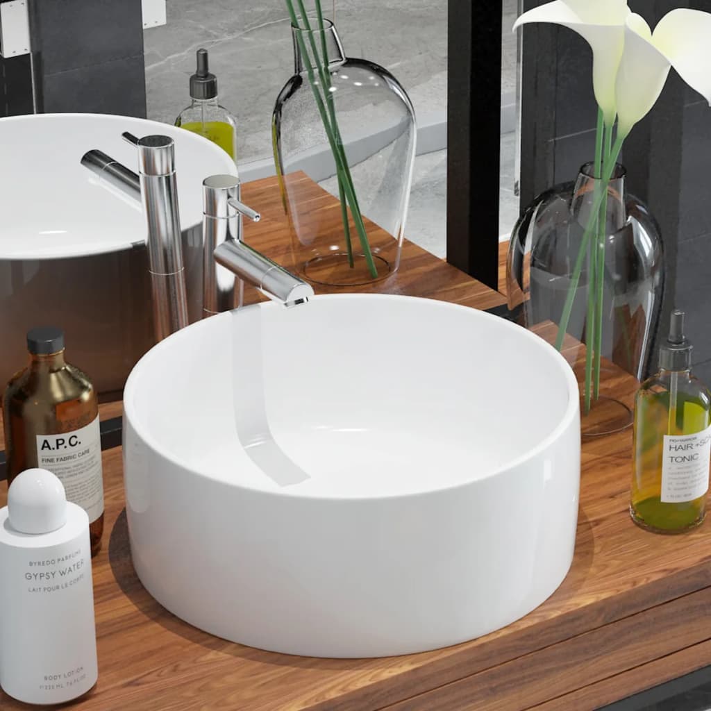 Vidaxl lavabo à lavabo blanc rond 40x15 cm céramique