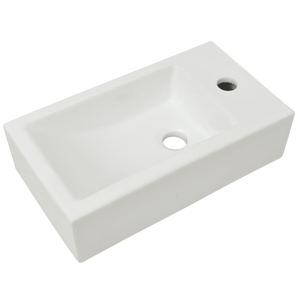 Vidaxl Washingin avec trou de grue blanc rectangulaire 46x25.5x12 cm céramique
