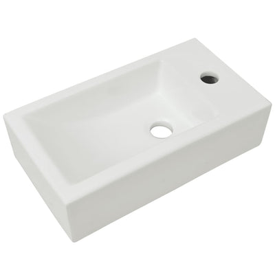 Vidaxl Washingin avec trou de grue blanc rectangulaire 46x25.5x12 cm céramique
