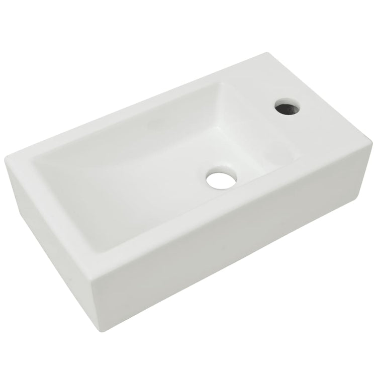 Vidaxl Washingin avec trou de grue blanc rectangulaire 46x25.5x12 cm céramique
