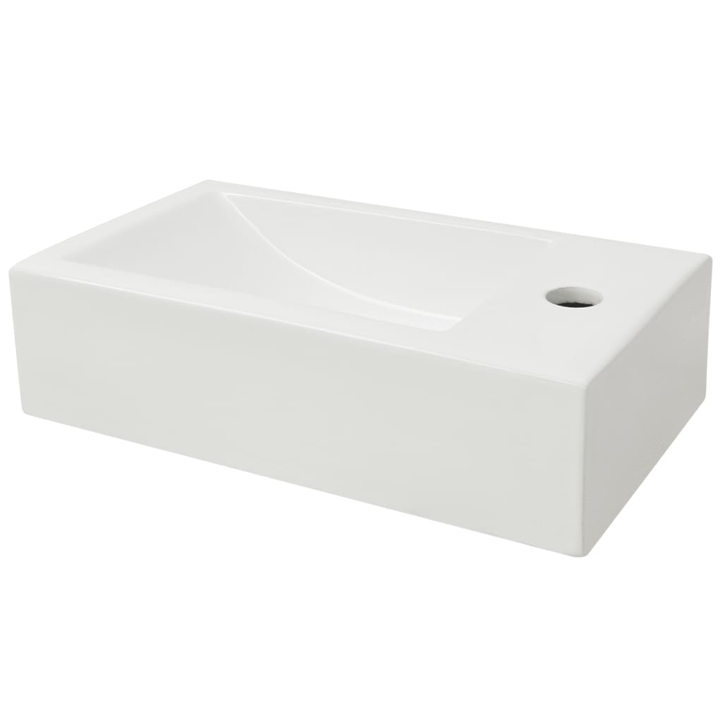 Vidaxl Washingin avec trou de grue blanc rectangulaire 46x25.5x12 cm céramique