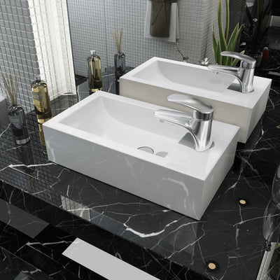 Vidaxl Washingin avec trou de grue blanc rectangulaire 46x25.5x12 cm céramique