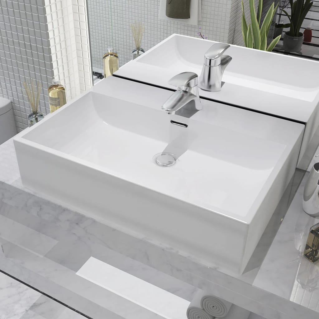 Vidaxl Washingin avec taphole blanc 60.5x42.5x14,5 cm de céramique