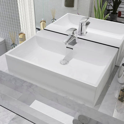 Vidaxl Washingin avec taphole blanc 60.5x42.5x14,5 cm de céramique