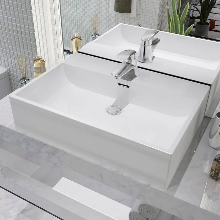 Vidaxl Washingin avec taphole blanc 60.5x42.5x14,5 cm de céramique