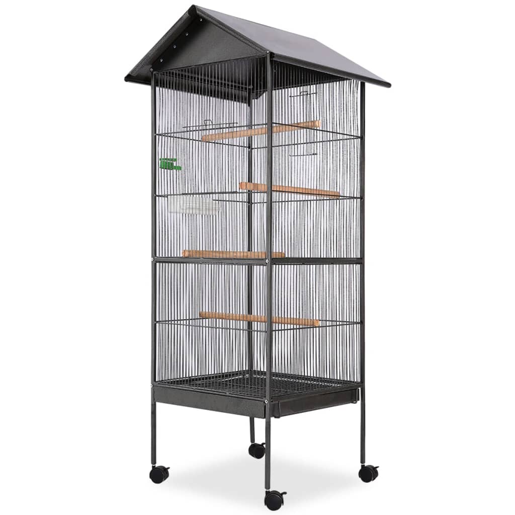 Vidaxl Bird Cage avec toit en acier noir 66x66x155 cm