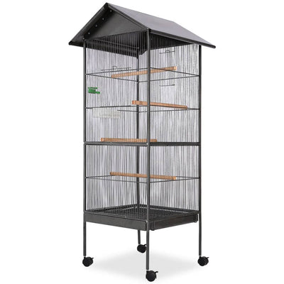 Vidaxl Bird Cage avec toit en acier noir 66x66x155 cm