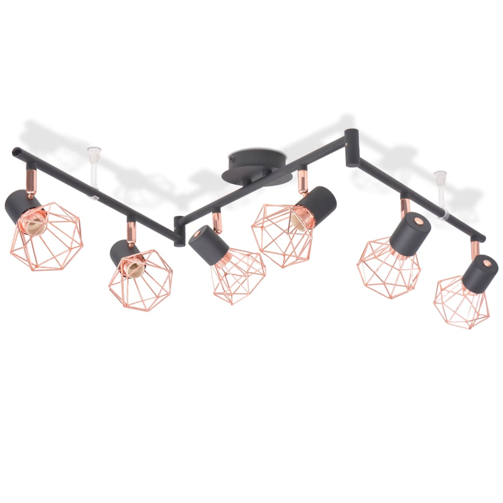 Vidaxl plafond avec 6 projecteurs E14 noir et cuivre