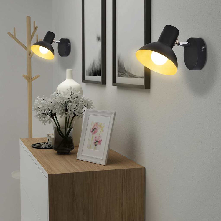 Lampes murales vidaxl pour 2 poires E27 noir et or 2 sts