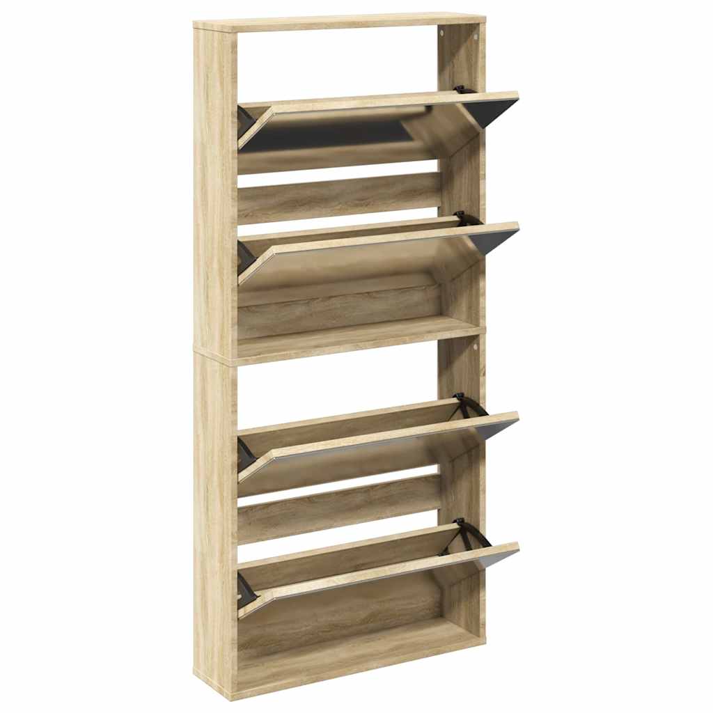 Armoire à chaussures Vidaxl avec 4 miroirs 63x17x134 cm chêne